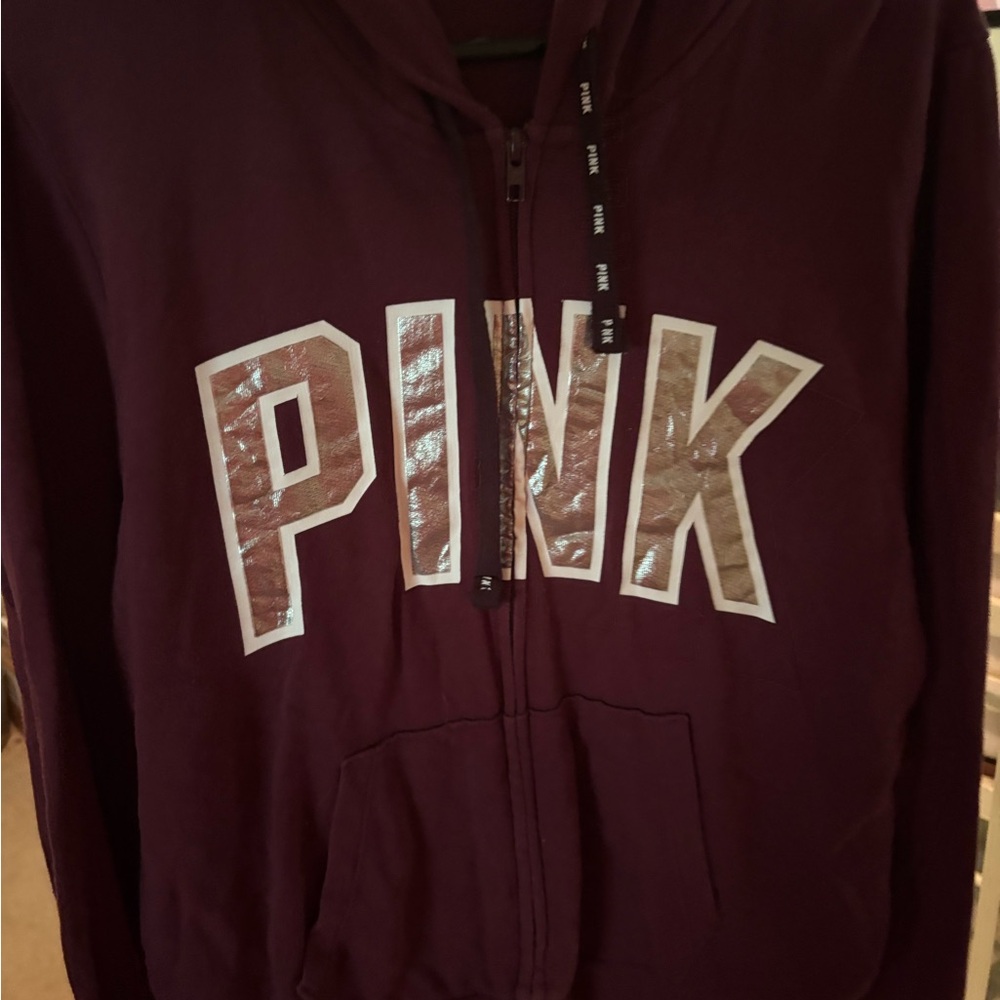 PINK Victoria's Secret Burgundy Hoodie with Shiny Logo